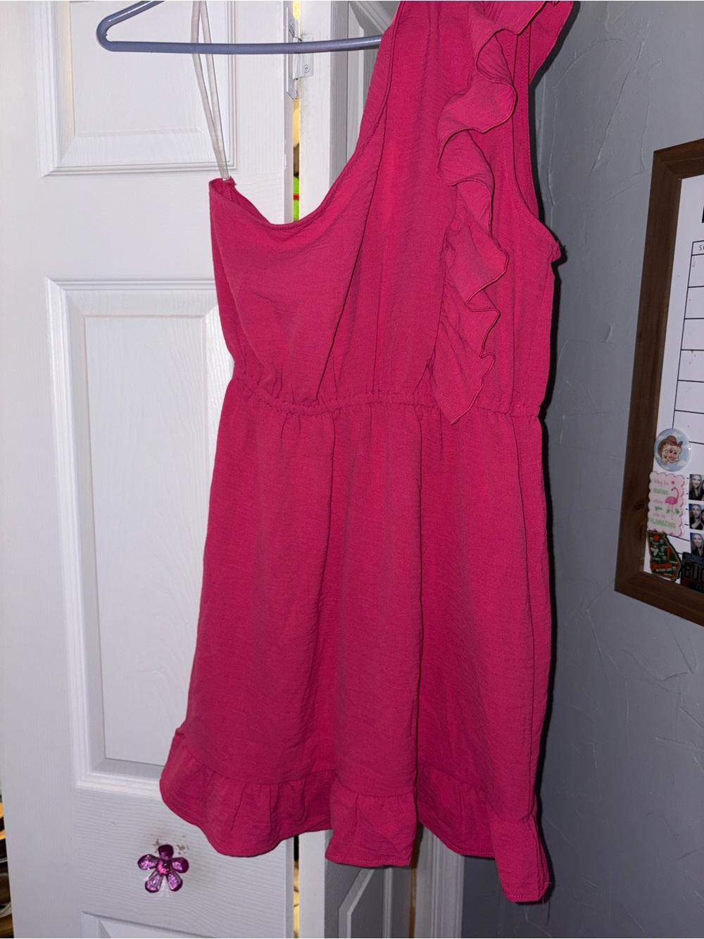 One-Shoulder Ruffle Dress in Hot Pink